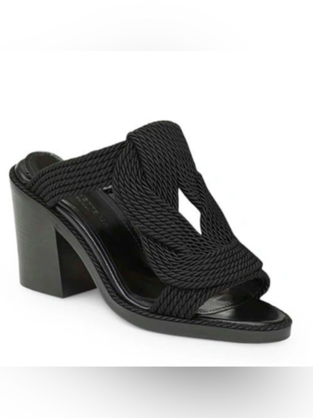 Lafayette 148 Darian Knot Sandals Black Braided Slip-On Block Heel Shoes Heels